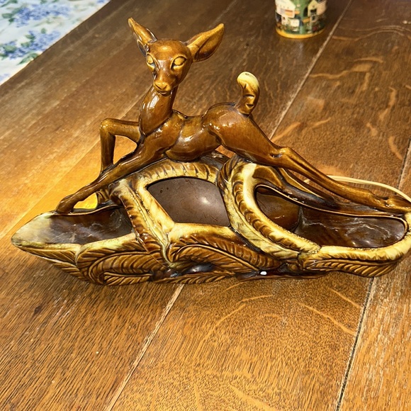 Mid Century BROWN YELLOW FIGURAL Rain deer TV Lamp Planter - Picture 1 of 8